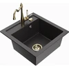 Granitinė virtuvinė plautuvė Mexen Vito su maišytuvu ir sifonu, Juodas granite+Gold