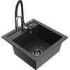 Granitinė virtuvinė plautuvė Mexen Vito su maišytuvu ir sifonu, Juodas granite+Juodas/Chrome
