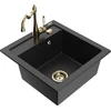 Granitinė virtuvinė plautuvė Mexen Vito su maišytuvu ir sifonu, Metallic juodas/sidabrinis+Gold