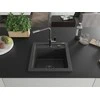 Granitinė virtuvinė plautuvė Mexen Vito su maišytuvu ir sifonu, Juodas granite+Juodas granite/Chrome