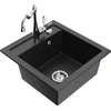 Granitinė virtuvinė plautuvė Mexen Vito su maišytuvu ir sifonu, Metallic juodas/sidabrinis+Chrome