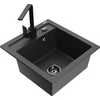 Granitinė virtuvinė plautuvė Mexen Vito su maišytuvu ir sifonu, Juodas granite+Juodas
