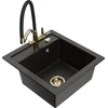 Granitinė virtuvinė plautuvė Mexen Vito su maišytuvu ir sifonu, Metallic juodas/auksinis+Juodas/Gold