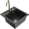 Granitinė virtuvinė plautuvė Mexen Vito su maišytuvu ir sifonu, Juodas granite+Gold