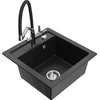 Granitinė virtuvinė plautuvė Mexen Vito su maišytuvu ir sifonu, Metallic juodas/sidabrinis+Juodas/Chrome