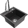 Granitinė virtuvinė plautuvė Mexen Vito su maišytuvu ir sifonu, Juodas granite+Chrome