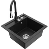 Granitinė virtuvinė plautuvė Mexen Vito su maišytuvu ir sifonu, Metallic juodas/sidabrinis+Juodas