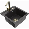 Granitinė virtuvinė plautuvė Mexen Vito su maišytuvu ir sifonu, Juodas granite+Gold