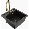 Granitinė virtuvinė plautuvė Mexen Vito su maišytuvu ir sifonu, Metallic juodas/auksinis+Gold