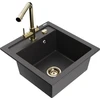 Granitinė virtuvinė plautuvė Mexen Vito su maišytuvu ir sifonu, Juodas granite+Gold