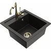Granitinė virtuvinė plautuvė Mexen Vito su maišytuvu ir sifonu, Metallic juodas/auksinis+Gold