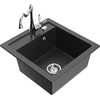 Granitinė virtuvinė plautuvė Mexen Vito su maišytuvu ir sifonu, Juodas granite+Chrome