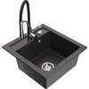 Granitinė virtuvinė plautuvė Mexen Vito su maišytuvu ir sifonu, Juodas granite+Juodas/Chrome