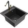 Granitinė virtuvinė plautuvė Mexen Vito su maišytuvu ir sifonu, Juodas granite+Juodas granite/Gold