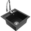 Granitinė virtuvinė plautuvė Mexen Vito su maišytuvu ir sifonu, Metallic juodas/sidabrinis+Chrome