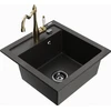 Granitinė virtuvinė plautuvė Mexen Vito su maišytuvu ir sifonu, Metallic juodas/auksinis+Gold