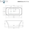 Vonia Besco Assos S-Line Juodas&amp;Baltas, 160 x 70 cm, su klik-klak chrome valomu iš viršaus