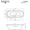 Vonia Besco Victoria, 160 x 75 cm, be apdailos, su sifonu su persipylimu slim juodu