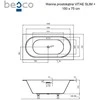 Vonia Besco Vitae Slim+, 150 x 75 cm, su aukso spalvos sifonu