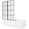 Vonia Mexen Cube su apdaila ir stiklo sienele, 180x80 cm + 120 cm, Baltas+Juodas grid