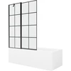 Vonia Mexen Cubik su apdaila ir stiklo sienele, 150x70 cm + 120 cm, Baltas+Juodas grid