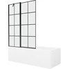 Vonia Mexen Cubik su apdaila ir stiklo sienele, 160x70 cm + 120 cm, Baltas+Juodas grid