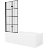 Vonia Mexen Cubik su apdaila ir stiklo sienele, 150x70 cm + 80 cm (II), Baltas+Juodas grid