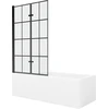 Vonia Mexen Cubik su apdaila ir stiklo sienele, 170x70 cm + 100 cm (II), Baltas+Juodas grid