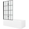 Vonia Mexen Cubik su apdaila ir stiklo sienele, 160x70 cm + 100 cm (II), Baltas+Juodas grid