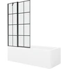 Vonia Mexen Cubik su apdaila ir stiklo sienele, 150x70 cm + 100 cm, Baltas+Juodas grid