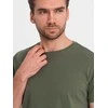 Cotton Paprasti vyriški klasikiniai medvilniniai marškinėliai – chaki spalvos v6 om-tsbs-0146