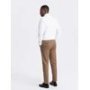CLASSIC Vyriškos klasikinio kirpimo chino kelnės su smulkia tekstūra - rudos v2 om-pacp-0190