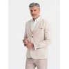 CREAM vyriškas įprasto kirpimo švarkas su linu - kreminės spalvos v1 om-blzb-0128