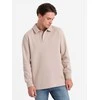Collar Vyriškas struktūruotas megztinis su polo apykakle – smėlio spalvos V2 OM-SSNZ-0149