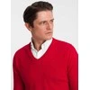 Collar vyriškas megztinis su V formos iškirpte ir marškinių apykakle - raudonas v4 om-swsw-0102