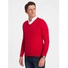 Collar vyriškas megztinis su V formos iškirpte ir marškinių apykakle - raudonas v4 om-swsw-0102