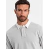 Collar vyriškas džemperis su balta polo apykakle - pelenų spalvos v7 om-ssnz-0132