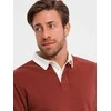 Collar vyriškas džemperis su balta polo apykakle - kaštoninės spalvos v3 om-ssnz-0132