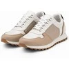 Sneakers Mišrių medžiagų lopų stiliaus sportbačiai – balti ir smėlio spalvos v1 om-fosl-0144