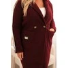 Plius dydžio moteriškas paltas iš dirbtinės avikailio vilnos su kišenėmis bordo spalvos