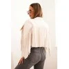 Style Moteriška ekologiškos odos striukė su kutais, boho stiliaus, šviesiai smėlio spalvos