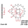 Jt Sprockets Priekinė žvaigždutė JTF1127 / JTF1128 / JTF1129 DERBI D50B0 / EBS050 (Iki 2006 ir nuo 2006m varikliams)