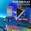Anykuu USB kondensatorinis mikrofonas su RGB apšvietimu, kardioidiniu kryptingumu, 24 bitų / 192 kHz, ME6S