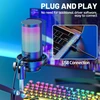 Anykuu USB kondensatorinis mikrofonas žaidimams, streamams ir podcastams su RGB, 1.5 m USB-C laidu, modelis 3730