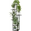 Bamworld 6 lygių metalinis kampinis gėlių stovas su medinėmis lentynomis, juodas, 130 cm