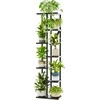 Bamworld 7 pakopų metalinis vazonų stovas su MDF lentynomis, dažytas, juodas