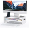 BONTEC medinis monitoriaus stovas su išmaniojo telefono laikikliu, 2 lygių, baltas MTR-S2-WH