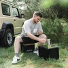BOXIO nerūdijančio plieno dujinė stovyklavimo viryklė su vėjo apsauga, 1500 W, BOX-COOK-1