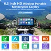 Carpuride motociklo GPS navigatorius su 6,3 colių lietimui jautriu ekranu, belaidžiu CarPlay ir Android Auto, 1080P priekine bei galine kamera, modelis W603D