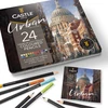 Castle Art Supplies 24 spalvotų pieštukų rinkinys su metaline dėžute piešimui ir eskizams Urban
